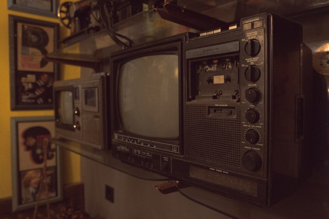 Vintage television editing suite with analogue monitors and tape decks from the 1980s